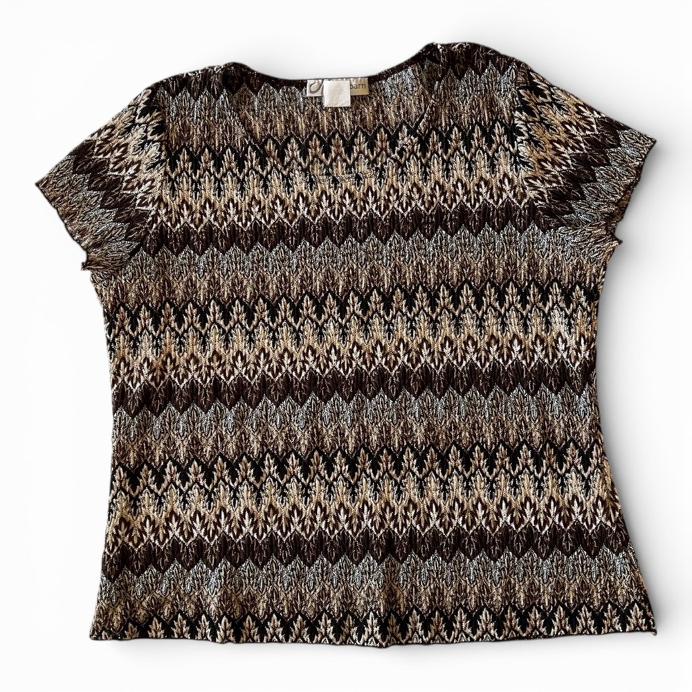 dressbarn Black and Brown Patterned Short Sleeve Top